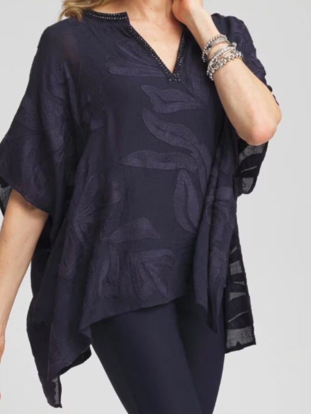 Chico's Embroidered Leaves Poncho